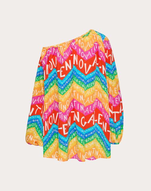 Valentino - Short Dress In Valentino Chevron24 Crepe De Chine - Multicolor - Woman - Ready To Wear