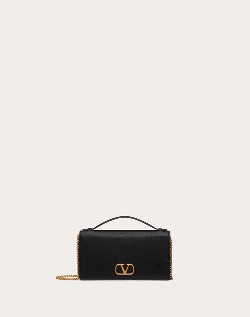Valentino Garavani - Vlogo Signature Grainy Calfskin Wallet With Chain - Black - Woman - Mini And Micro Bags