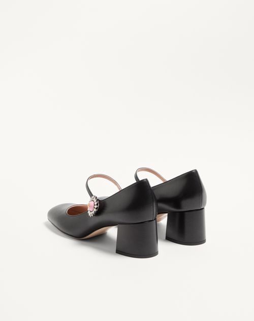 Valentino Garavani - Mary-jane Preshoes Pumps In Kidskin With Jewel Button 55mm - Black/crystal/pink - Woman - Woman Private Promotions