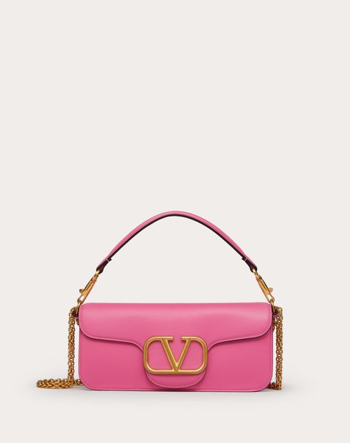 V Logo Leather Shoulder Bag in Pink - Valentino Garavani