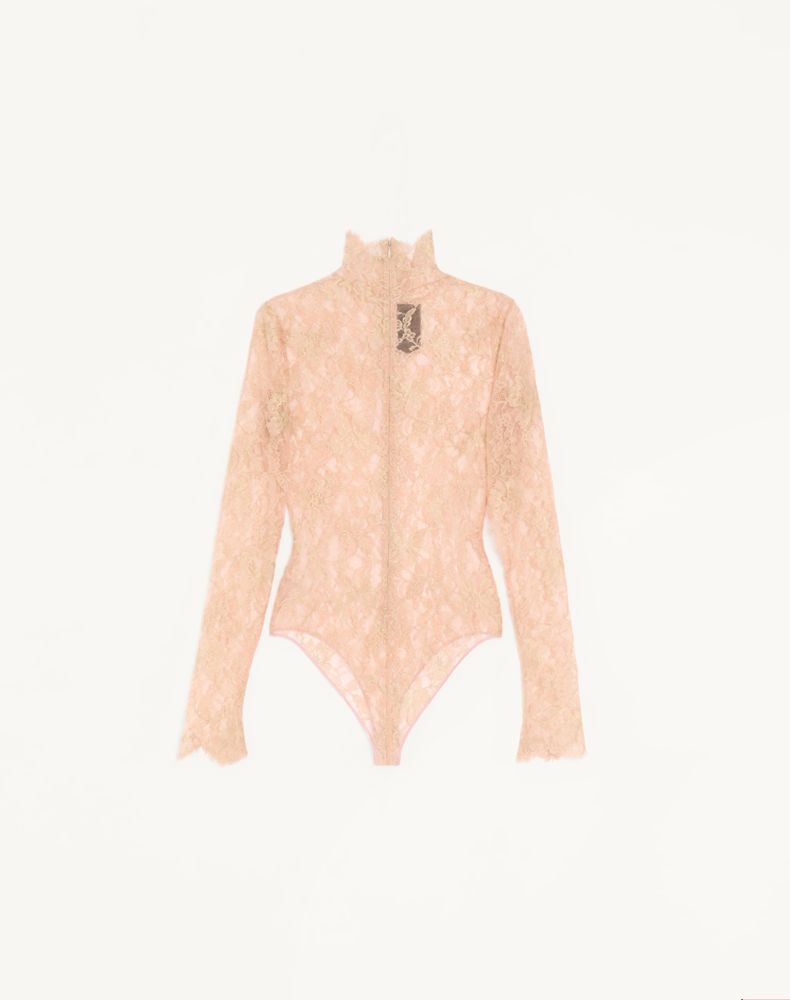 Valentino Lurex Lace Bodysuit Woman Pink Xs