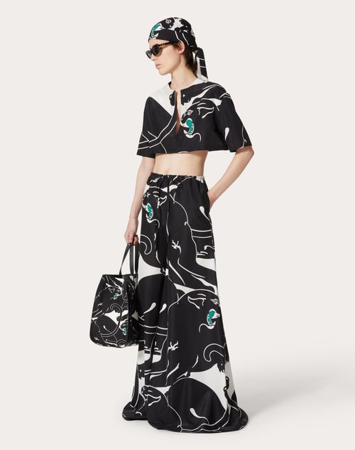 Valentino - Panther Poplin Trousers - Black/white/green - Woman - Trousers And Shorts