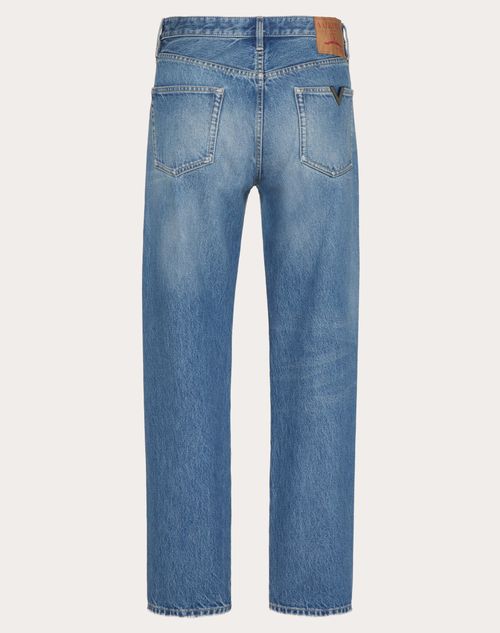 Valentino - Denim Trousers With Metallic V Detail - Denim - Man - Denim