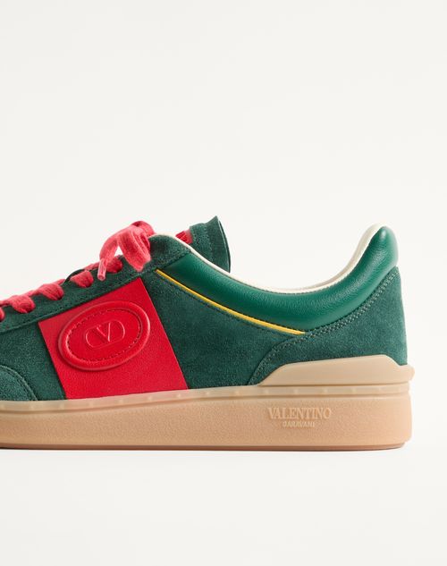 Valentino Garavani - Upvillage Low Top Trainer In Split Leather And Calfskin Nappa Leather - Green/red - Man - Trainers