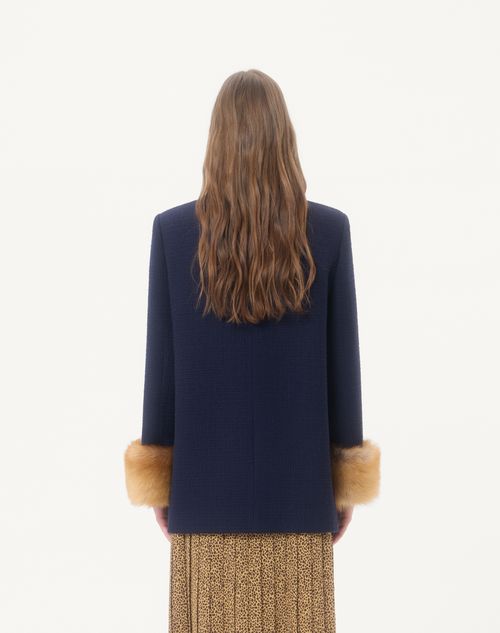 Valentino - Caban In Plain Wool Tweed - Navy - Woman - Jackets And Blazers