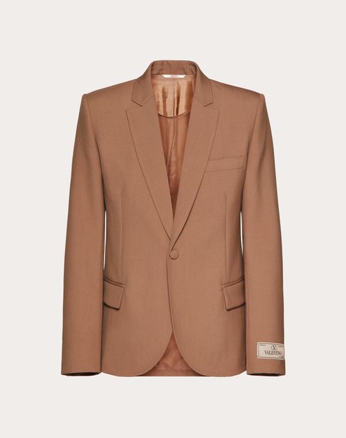 Valentino - Single-breasted Wool Jacket With Maison Valentino Tailoring Label And Chiffon Inner Bib - Light Camel - Man - Man Ready To Wear Sale