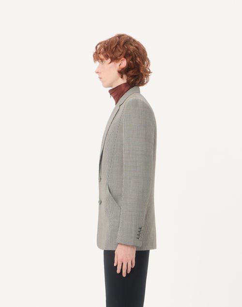 Valentino - Valentino Single-breasted Wool Jacket With Houndstooth Pattern - Ivory/black - Man - Coats And Blazers