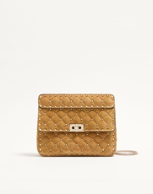 Valentino Garavani - Valentino Garavani Rockstud Spike Medium Suede Bag - Havana Beige - Woman - Shoulder Bags