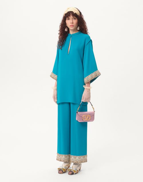 Valentino - Embroidered Cady Couture Pants - Peacock/gold/silver - Woman - Pants And Shorts