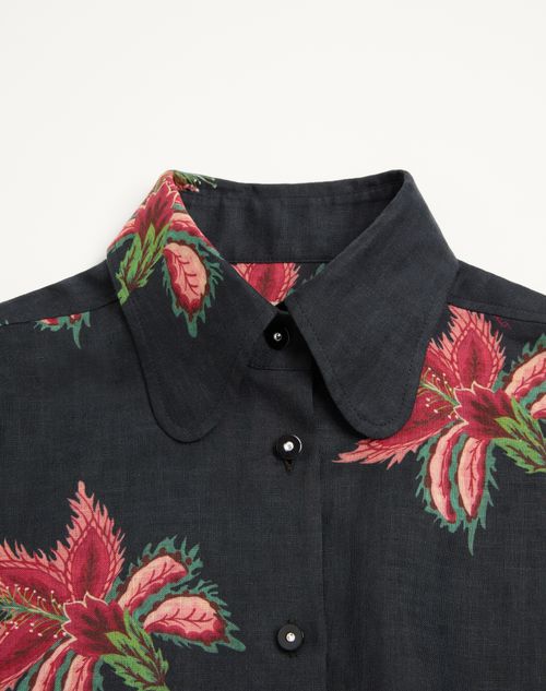 Valentino - Papier Floral Linen Shirt - Black/multicolor - Woman - Shirts And Tops