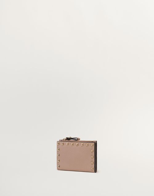 Rockstud Grainy Calfskin Cardholder With Zipper for Woman in Rockstud Grainy Calfskin Cardholder With Zipper for Woman in