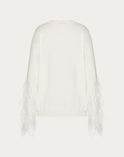 Valentino - Wool Sweater With Feathers - Ivory - Woman - Knitwear