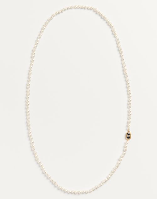 Valentino Garavani - Valentino Garavani Ovalette Necklace In Metal, Enamel And Pearls - Gold/black/cream - Man - Gifts For Him