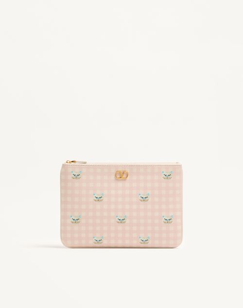Valentino Garavani - Pochette Vlogo Signature En Cuir De Veau Grainé Le Chat De La Maison - Rose/ivoire - Femme - Pochettes