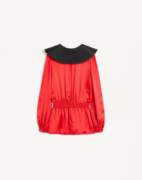 Valentino - Double Satin Top - Bright Orange/black - Woman - Shirts And Tops