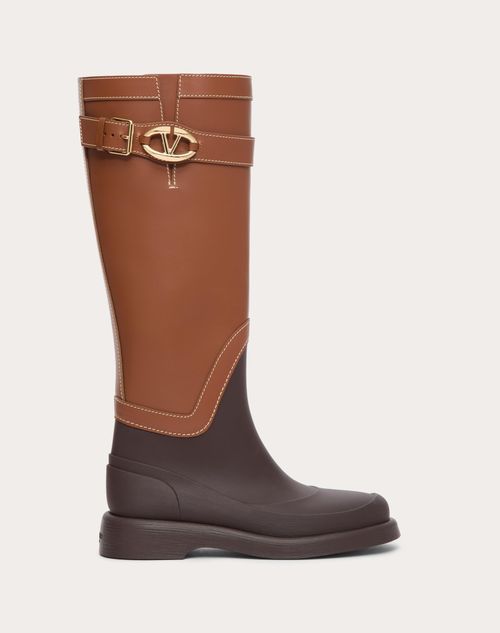 Valentino Garavani - Vlogo The Bold Edition Boot In Rubber And Calfskin 35mm - Tobacco - Woman - Boots