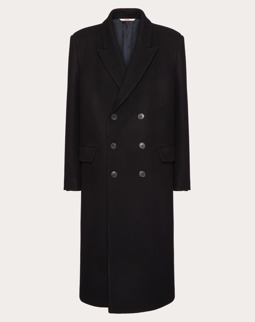 Valentino - Zweireihiger Mantel Aus Couture Wollfilz - Schwarz - Mann - Kleidung