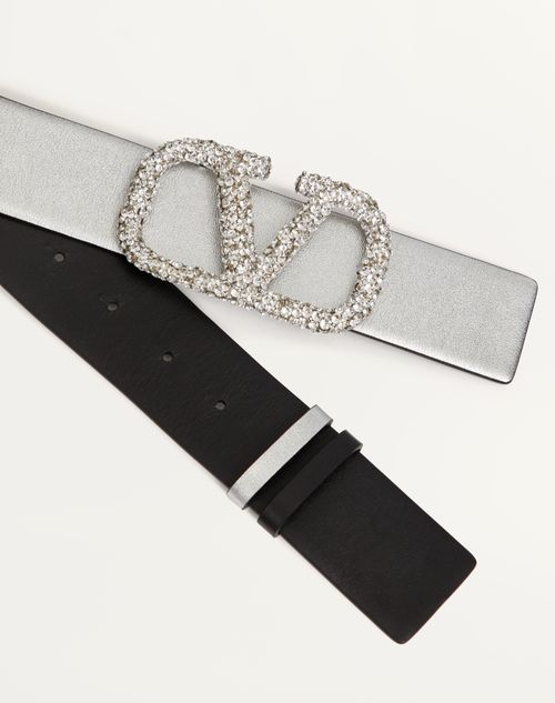 Valentino Garavani - Ceinture Vlogo Signature Réversible En Cuir De Veau Métallisé. Hauteur : 40 mm - Argent - Femme - Ceintures