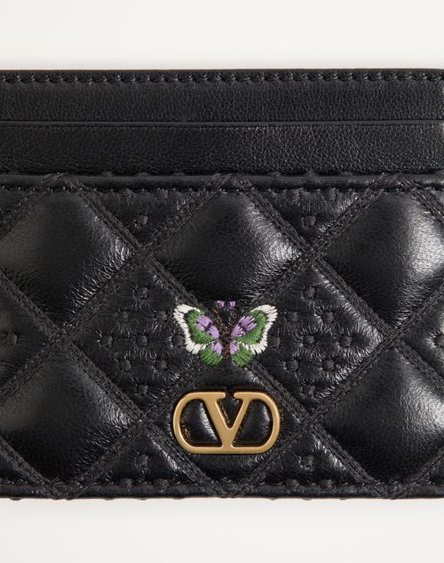 Valentino Garavani - Valentino Garavani Flutterby Cardholder In Shiny Nappa Leather With Butterfly Embroidery - Black - Woman - Accessories