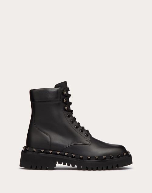 Valentino Garavani - Rockstud Calfskin Combat Boot With Matching Studs 50mm - Black - Woman - Boots&booties - Shoes