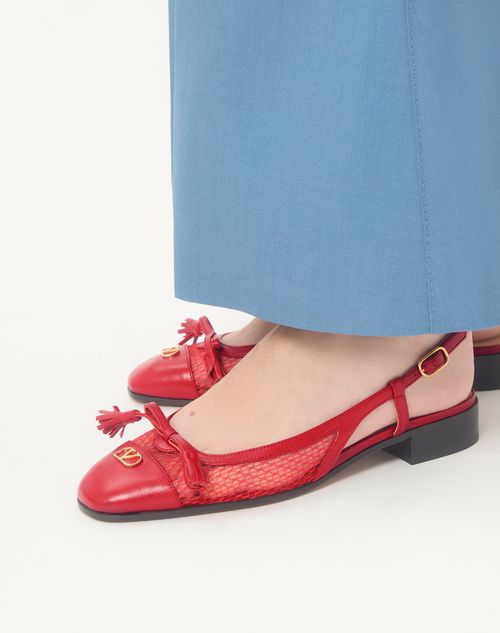 Valentino Garavani - Valet Du Roi Slingback Ballerina In Mesh And Kidskin 25mm - Rouge Pur - Woman - Ballerinas