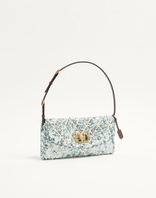 Valentino Garavani - Valentino Garavani Devain Small Shoulder Bag With Rhombelle Embroidery - Sky Blue - Woman - Shoulder Bags