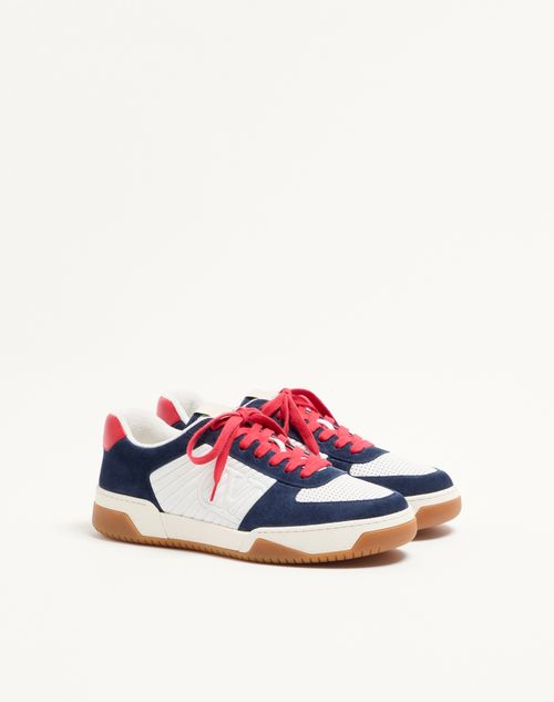 Valentino Garavani - Sparry Sneaker In Split Leather And Nappa - Cobalt/white/coral - Man - Sneakers