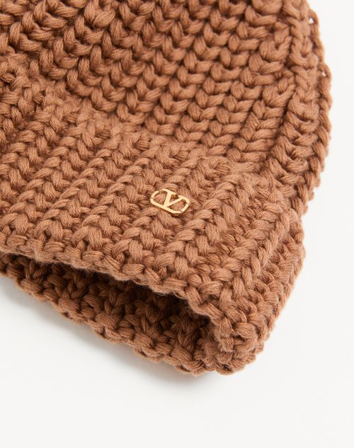 Valentino Garavani - Vlogo Signature Knitted Cotton Beanie - Camel - Man - Hats And Gloves