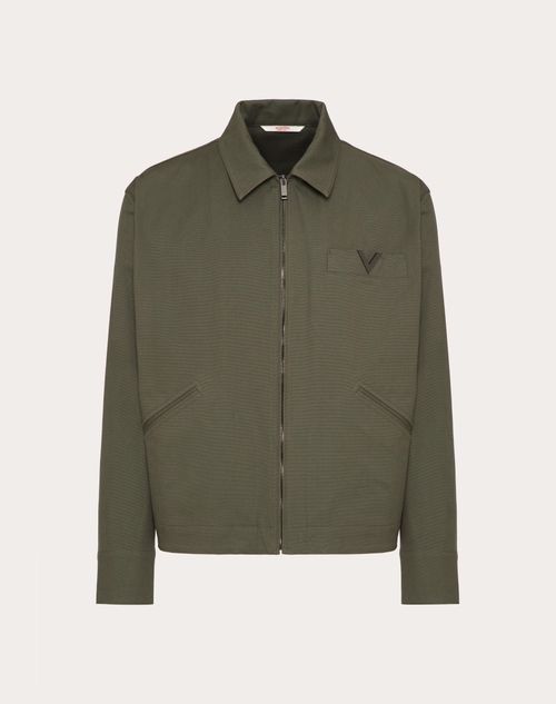 Valentino - Stretch Cotton Canvas Jacket With Metallic V Detail - Olive - Man - Apparel