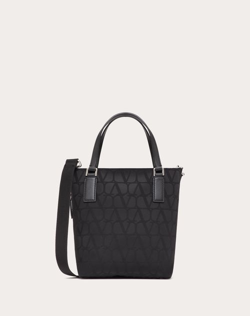 Valentino Garavani - Toile Iconographe Mini Shopping Bag In Technical Fabric With Leather Details - Black - Man - Totes