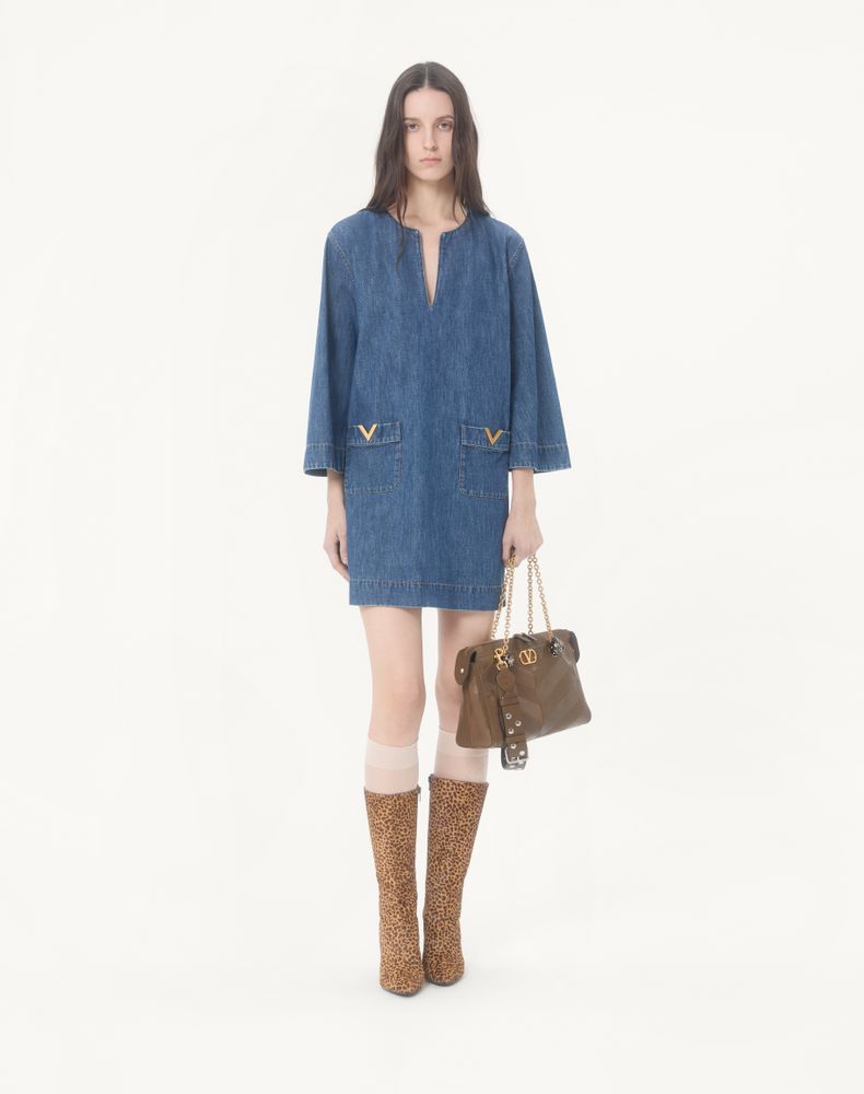 Valentino Denim Chambray Dress Woman Blue 48