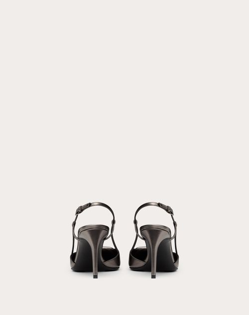 Valentino Garavani - Vlogo Signature Slingback Pump In Laminated Nappa Leather 80mm - Dark Grey - Woman - Pumps