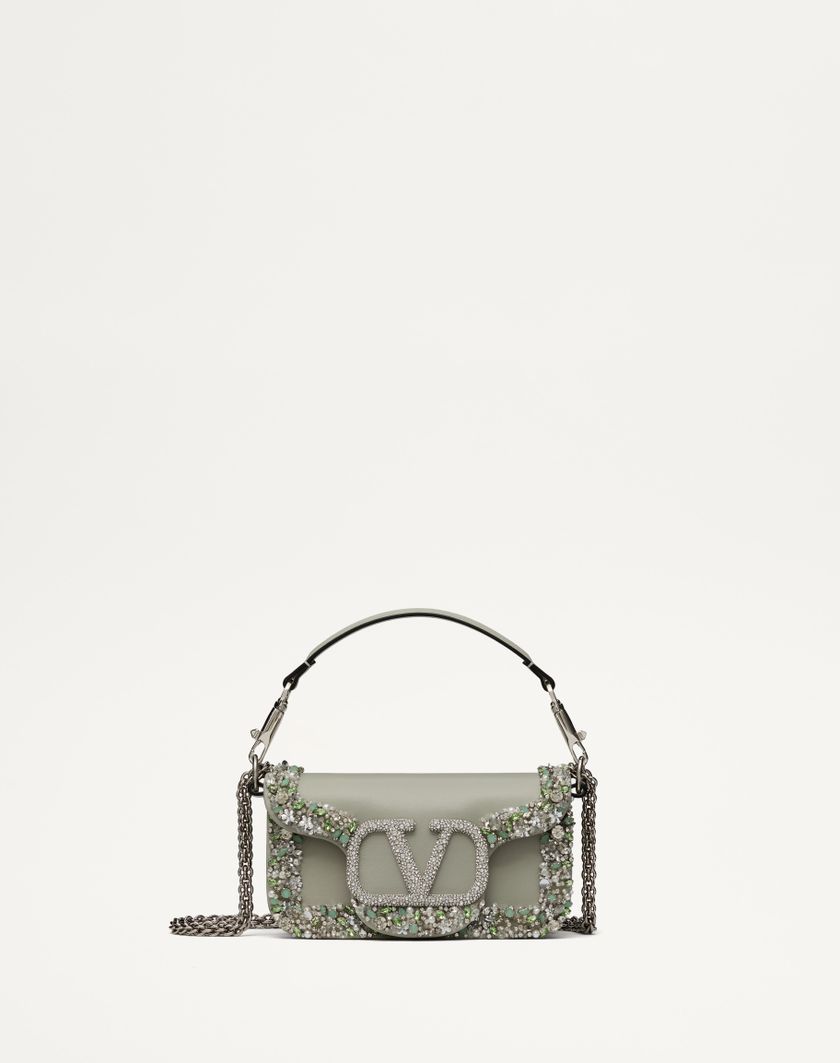 Valentino Handbags Borsa Piccola A Spalla Valentino Garavani Locò Ricamata per Donna in Crystal/grigio | Valentino IT