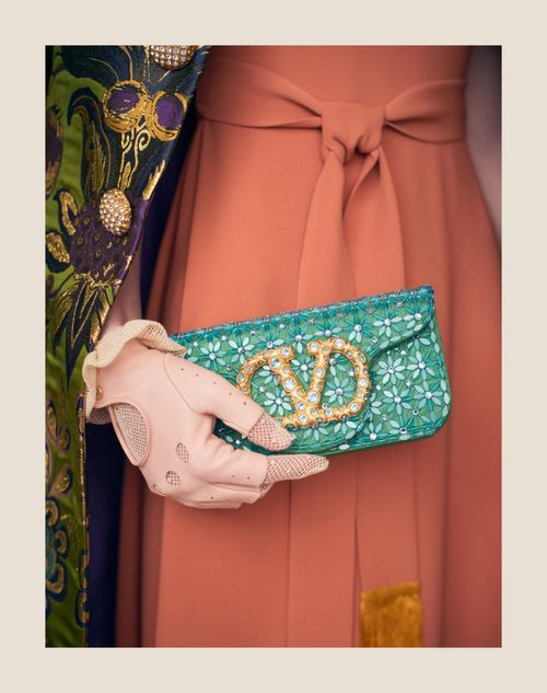 Valentino Garavani Loco Small Shoulder Bag Embroidered With Jewel Logo for Woman in Turquoise emerald Valentino SA