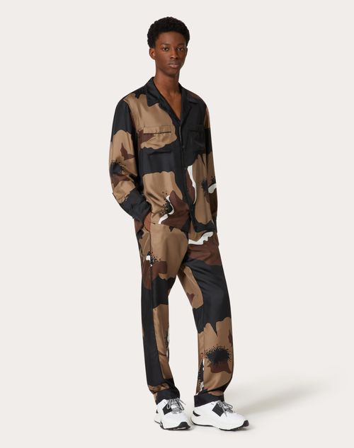 Valentino - Silk Twill Pyjama Shirt With Valentino Flower Portrait Print - Black/clay/ivory - Man - Man Ready To Wear Sale