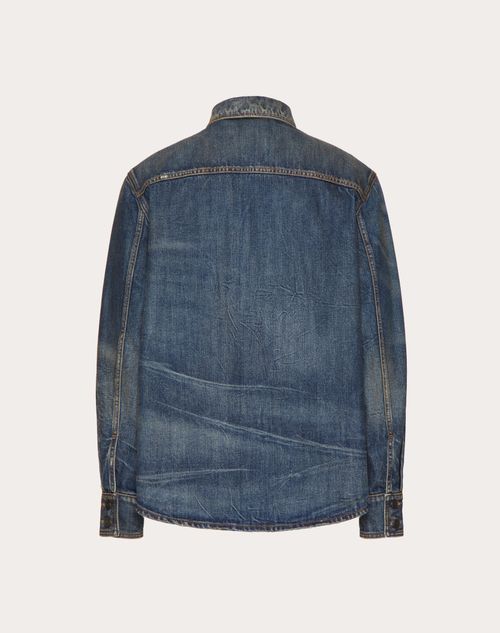 Valentino - Chemise En Denim Avec Élément V Métallisé - Denim - Homme - Shelf - Mrtw - Pre Ss24 Vdetail+denim Toile Iconographe