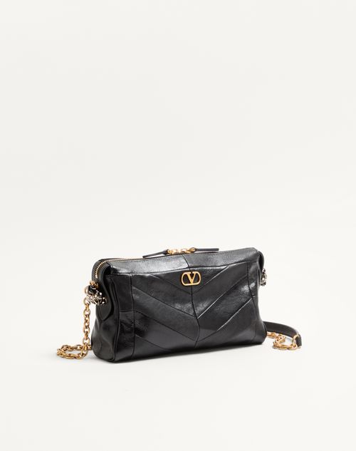 Valentino Garavani - Valentino Garavani Panthea Small Shoulder Bag In Nappa Leather With A Chevron Pattern - Black - Woman - Shoulder Bags