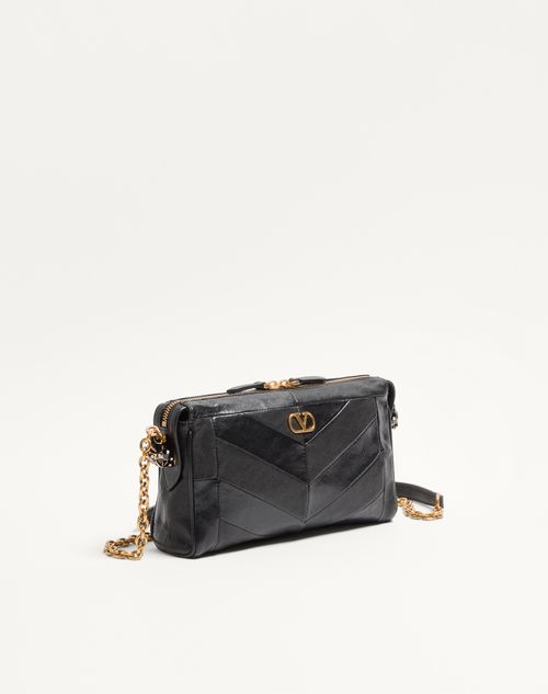 Valentino Garavani - Valentino Garavani Panthea Small Shoulder Bag In Nappa Leather With A Chevron Pattern - Black - Woman - Shoulder Bags