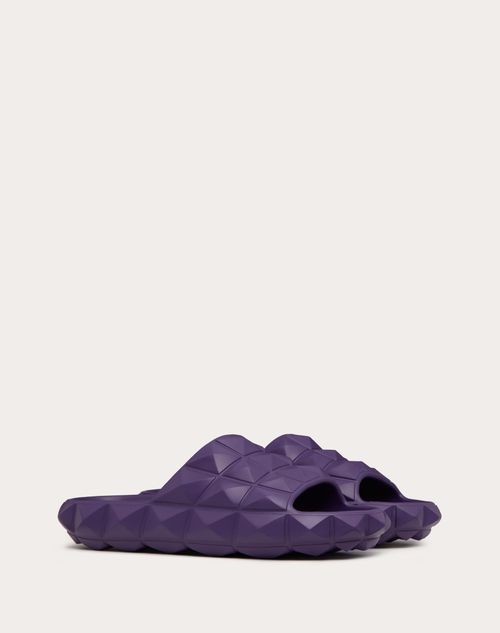 Valentino Garavani - Roman Stud Turtle Slide Sandal In Rubber - Purple - Man - Sandals