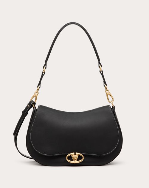 Valentino Garavani - Bolso De Hombro Mediano Valentino Garavani Ohval De Cuero Napa De Becerro - Negro - Mujer - Bolsos De Hombro