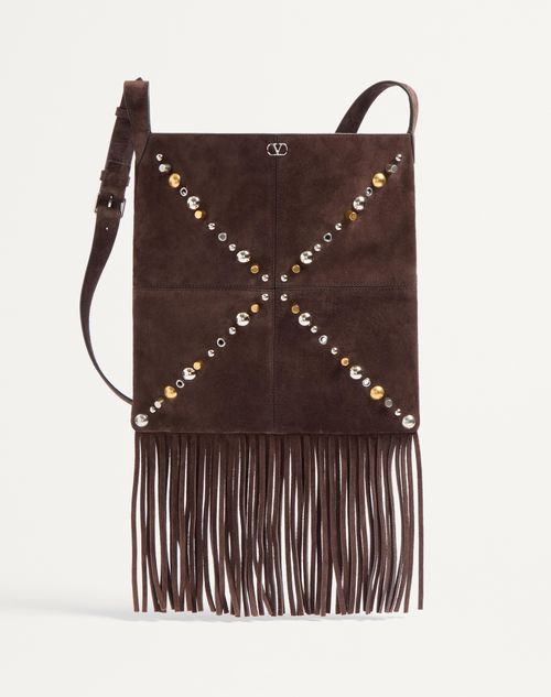 Valentino Garavani - Valentino Garavani Nellcôte Suede Shoulder Bag With Fringes - Brown - Woman - Shoulder Bags