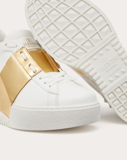 Open Disco Wedge Sneaker In Calfskin With Metallic Band 85mm for