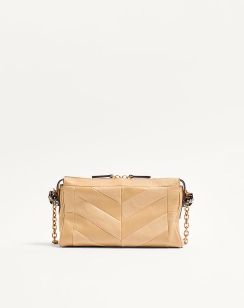 Valentino Garavani - Valentino Garavani Panthea Small Shoulder Bag In Nappa Leather With A Chevron Pattern - Gold Beige - Woman - Shoulder Bags