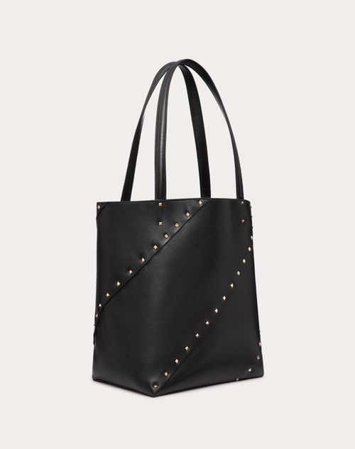 Valentino Garavani - Valentino Garavani Valentino Garavani Rockstud Wispy Shopping Bag In Calfskin - Black - Woman - Valentino Garavani Rockstud Wispy