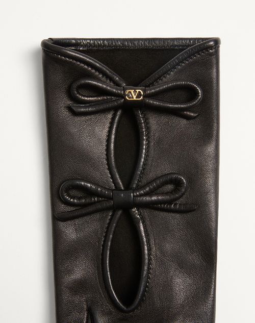 Valentino Garavani - Vlogo Signature Nappa Leather Gloves With Bows - Black - Woman - Hats And Gloves