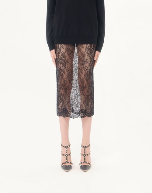 Valentino - Gonna Midi In Pizzo - Nero - Donna - Lingerie