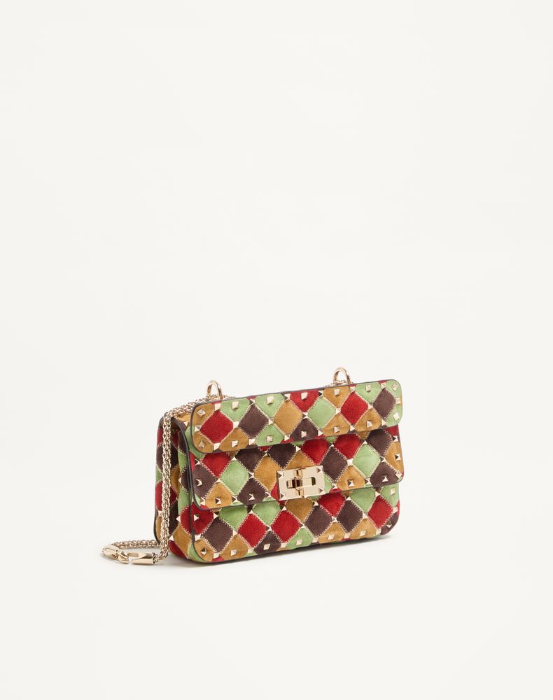 Valentino Garavani Rockstud Spike Small Bag In Patchwork Suede Woman Multicolour Uni