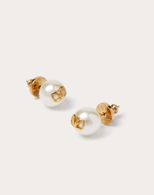 VLogo embellished faux pearl drop earrings