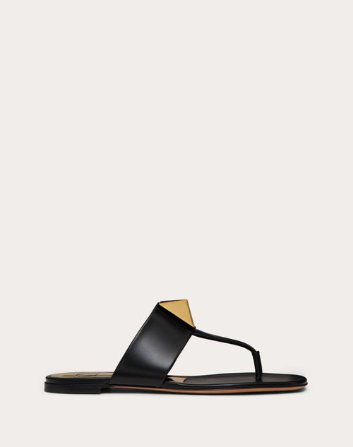 Valentino Garavani - One Stud Flat Thong Sandal In Calfskin - Black - Woman - Woman Shoes Sale