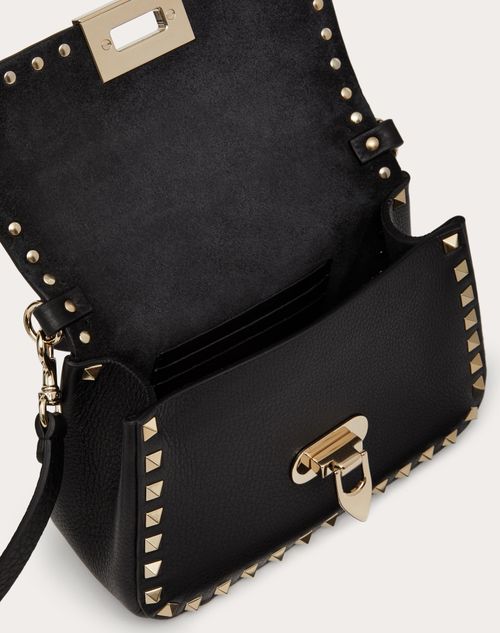 Small Rockstud Grainy Calfskin Handbag for Woman in Black